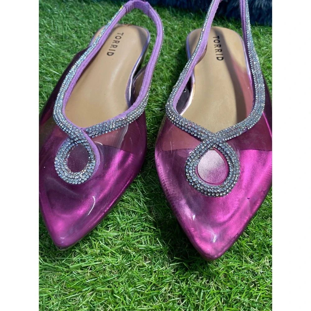 Torrid Pink Rhinestone‎ Slingback Pointed Toe Flats Women's Shoes